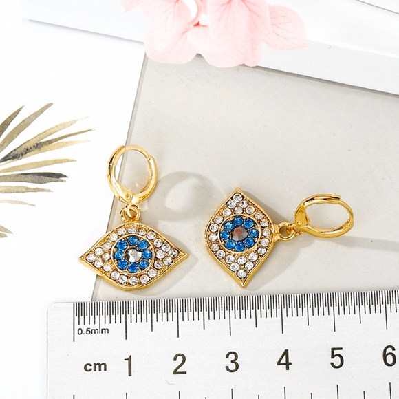 2/$20!  Gold Pave Crystal Evil Eye Huggie Hoops - Picture 4 of 7